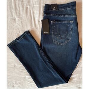 NWT True Religion Ricky SN Flap Relaxed Straight Jeans 38x34 Dark Wash $159